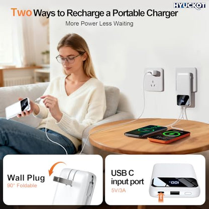 Portable Charger Power Bank with Built-in Cables and Wall Plug 10000mAh