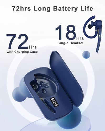 HEIBAS Bluetooth Headset, Wireless Earpiece with Mic for Work - color: Blue