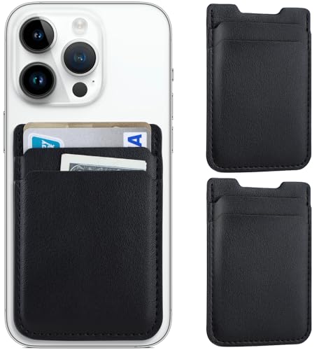 Fulgamo Phone Wallet Stick on,Card Holder for Phone Case,Phone Card Holder | 2Pack,Leather,Self Adhesive Sticker,Double Pocket,Sticky,Back of Cell Phone,Credit ID Card Pouch,For iPhone Samsung Galaxy - color: Black