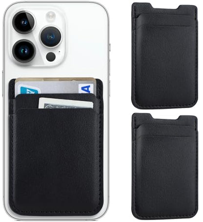 Fulgamo Phone Wallet Stick on,Card Holder for Phone Case,Phone Card Holder | 2Pack,Leather,Self Adhesive Sticker,Double Pocket,Sticky,Back of Cell Phone,Credit ID Card Pouch,For iPhone Samsung Galaxy - color: Black