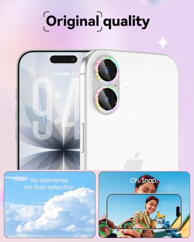CloudValley All Bling Camera Lens Protector for iPhone 17/iPhone 16/Plus - color: Bling Colorful