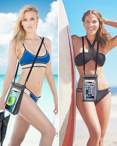 Large Waterproof Phone Pouch Universal Phone Waterproof Case for Phone IPX8 Water Proof Dry Bag with Wide Lanyard Large Capacity Waterproof Bag for Swimming Rafting - color: Black, Large Opening 5.1''
