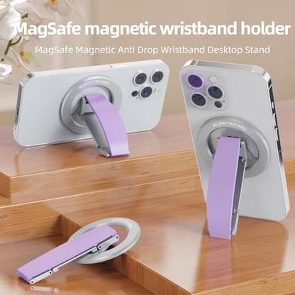 RESPECTED-BRO-Magnetic-Phone-Grip-Stand, Magnetic Phone Ring Holder Kickstand with Silicone Finger Strap, Compatibility for iPhone 17/16/15/14/13/12, Android, and More (Purple) - color: Purple