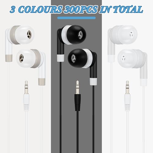 Kigeli 300 Packs Wired Earbuds Bulk, Black,White,Grey - color: Black,White,Grey