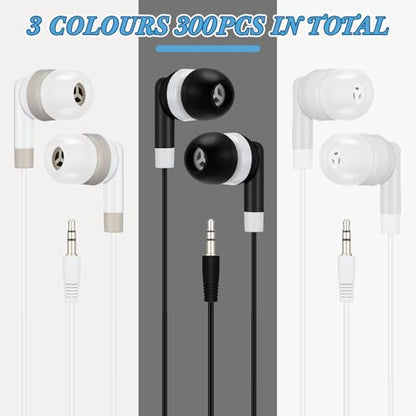 Kigeli 300 Packs Wired Earbuds Bulk, Black,White,Grey - color: Black,White,Grey