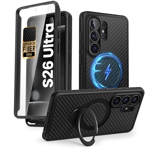 i-Blason for Samsung Galaxy S26 Ultra Case MagSafe with Ring Stand, Aramid Fiber Made, 360° Full-Body with Built-in Screen Protector, 2-in-1 Kickstand/Ring Holder, Solid Shockproof Phone Case, Aramid - color: Aramid