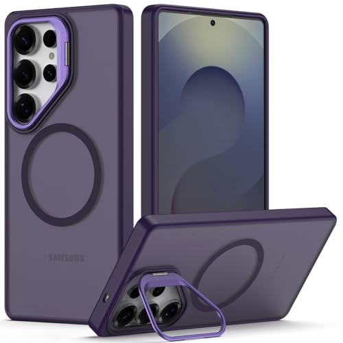 Nvollnoe for Samsung S25 Ultra Case Compatible with MagSafe Military Grade Shockproof Heavy Duty Protective Adjustable Kickstand Matte Semi Clear Phone Cover for Samsung S25 Ultra(Deep Purple) - color: Deep Purple