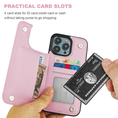 ONETOP for iPhone 15 Pro Max Wallet Case with Credit Card Holder,Pink | Kickstand,ID/Cash Holder,Case Wallet with Card Slots,Double Magnetic Clasp,Durable PU Leather Shockproof Cover for Women Men - color: Pink