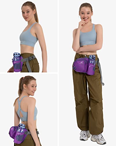 WATERFLY Fanny Pack Waist Bag: Waist Pack for Women Men with Water Bottle Holder Hiking Fanny Pack for Running Walking DogWalking Travel Cycling - color: Purple