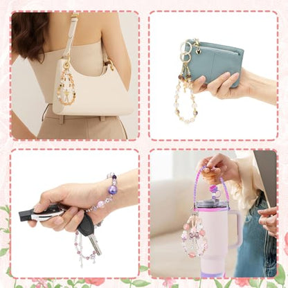 WOZEAH Phone Charm for Women, Beaded Wrist Strap Lanyard with Tether Tab – Anti-Theft Hands-Free Detachable Phone Chain Wristlet - color: Amber Butterfly Tassel