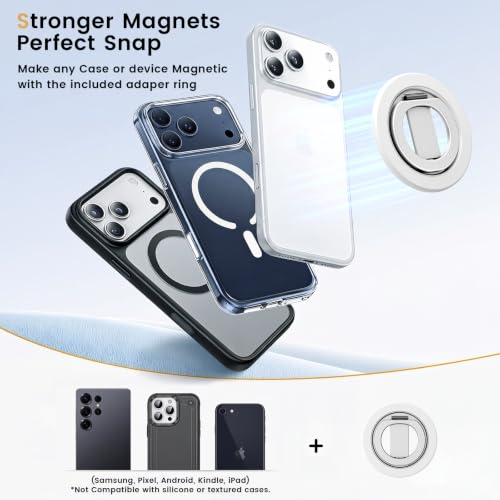 Double Sided Magnetic Kickstand,360°Rotation Cell Phone Grip Stand Finger Ring for iPhone 17 Pro Max 16 15 14 13 12 MagSafe Accessories,Fit Magnetic Car Mount, White - color: White