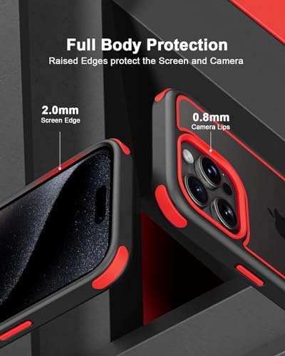 Mobnano Compatible with iPhone 15 Pro Case, with Multicolor Protective Shockproof Bumpers, Crystal Clear Back Not Yellowing Anti-Scratch Hard PC Back & Soft Silicone TPU Frame Cover - Black/Red - color: Black/Red, size: iPhone 15 Pro