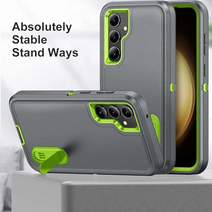 for Samsung Galaxy S23 FE Case with Kickstand Case 3-Layer Military Grade Protective Case Cover Silicone Heavy Duty Rugged Shockproof for Galaxy S23 FE Phone Case (Gray+Green) - color: Gray+Green