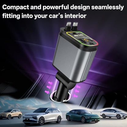 Retractable Car Charger, 4 in 1 Fast Charging Car Charger - color: dark gray(red starry sky light)