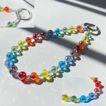 Sparkle Crystal Pearl Phone Wrist Strap for Women, Sparkling Beaded Cellphone Lanyard Chain - color: Sparkle Colorful