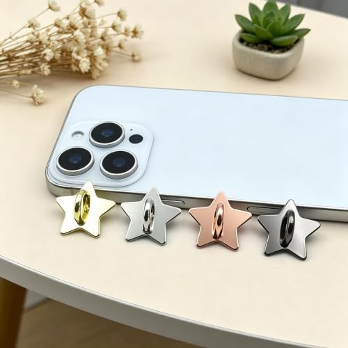 12Pcs Phone Charm Hook | Adhesive Metal Heart Star Moon Finger Rings Holder | Cute Kindle Charms Chain Loop Grip | Heavy Duty Tablet iPad Accessories for DIY Cell Phone Case Backpack Supplies