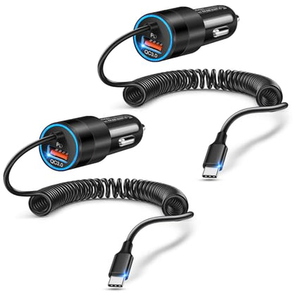 2-Pack 38W Car Charger USB C for iPhone 16 Pro Max Plus, Dual Port - color: 2-Pack Black