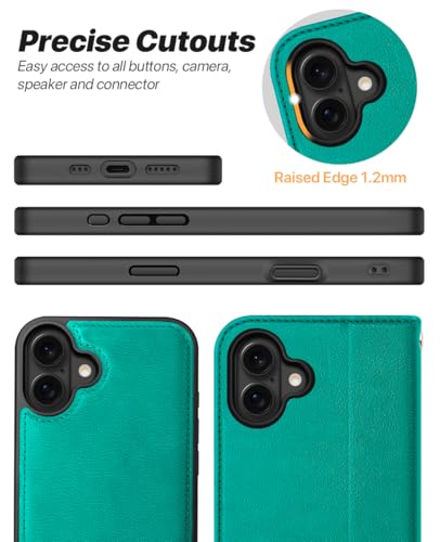 OCASE for iPhone 17 Detachable Wallet Case with Card Holder, 2 in 1 PU Leather Flip Folio with RFID Blocking Stand Wrist Strap Shockproof Phone Cover 6.3 Inch 2025, Blue Green - color: Blue Green, size: iPhone 17