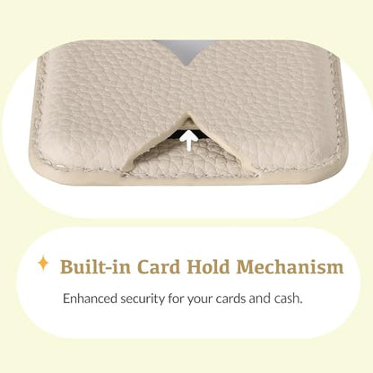 Luner - Leather Magnetic Card Wallet Compatible with Magsafe - for iPhone 17, 16, 15, 14, 13, 12 series - Holds 2 cards - Made of Vegan Leather - Cream - color: Cream, style: Classic