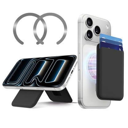 MagSafe Wallet Stand RFID Card Holder Thin Leather with Strong Magnets - color: Black