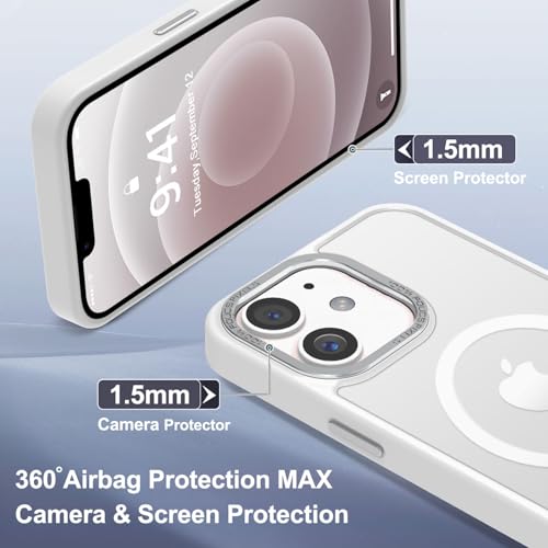 Newfuture Magnetic for iPhone 12/iPhone 12 Pro Case Matte, Frosted White | Military Drop Protection, Slim Matte Anti-Fingerprint, Compatible with Magsafe, Camera Guard, Translucent Protective Cover - color: Frosted White, size: iPhone 12/iPhone 12 Pro 6.1