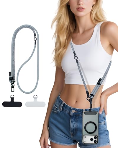 Phone Lanyard Crossbody, 3-in-1 Neck Strap& Wrist Strap, Adjustable Anti-Theft Lanyard with 2 Phone Tether Tabs, Cell Phone Strap for iPhone 17 Pro Max, Travel Essential,Grey - color: 2-grey