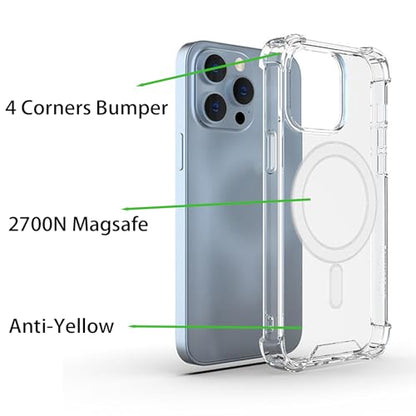 Compatible with Pack of 2 Case iPhone 15 Case Clear MagSafe + Clear, 2.5mm Shockproof Military Grade Drop Protection, Hard Transparent Anti Yellowing Back - color: Clear MagSafe + Clear, size: IPHONE 15