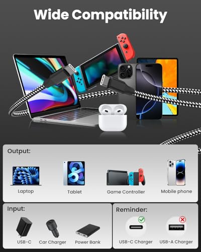 SwaggWood 60W USB C to USB C Cable 10ft 3 Pack Fast Charging Braided Cord