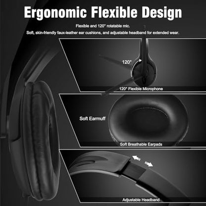 Joso Wired Headset with Mic, Dual Ear Headset for PS5/PS4/Xbox/Switch/PC/iPad/Mac/Tablet with with USB C & USB-A Adapter - Chat Headphone, Business, Coach, Gaming, Working