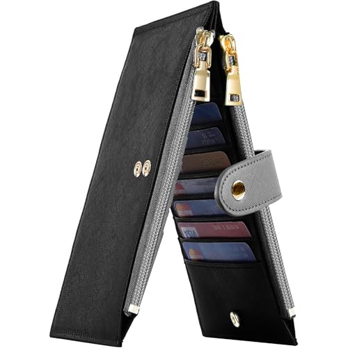 Travelambo RFID Wallet Women Bifold Multi Card Wallet Case with Zipper Pocke Credit Card Holder for Women - color: Black & Grey