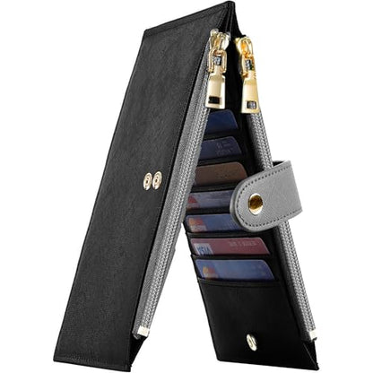 Travelambo RFID Wallet Women Bifold Multi Card Wallet Case with Zipper Pocke Credit Card Holder for Women - color: Black & Grey