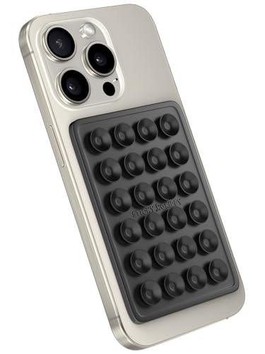 StickyGrippy Suction Phone Case Mount, Sillicon Adhesive Phone Accessory for iPhone and Android, Hands-Free Fidget Toy Mirror Shower Phone Holder, Tiktok Videos and Selfies (Black) - color: Black