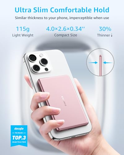 “Air” Power Bank for MagSafe 5000mAh Ultra Slim Battery Charger Case | Magnetic Wireless Portable Battery Charger Case with USB-C Cable, Compatible with iPhone 17/16/15/14/13/12 Series Only (Pink) - color: Pink