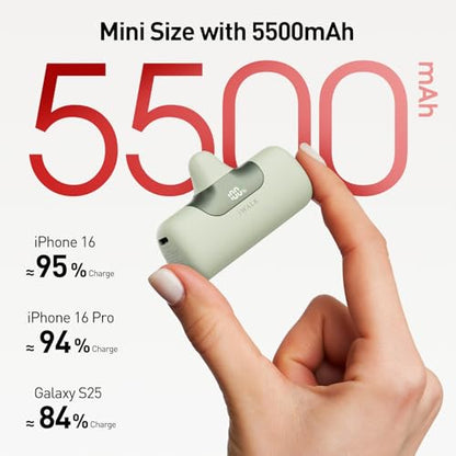 iWALK Portable Charger 5500mAh Next-Gen Small Power Bank 22.5W Fast Charging Battery USB-C Portable Phone Charger for iPhone 18/17/16/15 17 Plus 17 Pro Max iPad, Samsung Galaxy S25 S24 Android, Green - color: Green