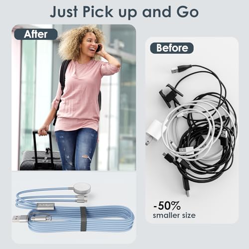 Travel Essentials,Multi Charging Cable for Apple Watch iPhone Charger Blue - color: Blue, size: 1Pack-4FT
