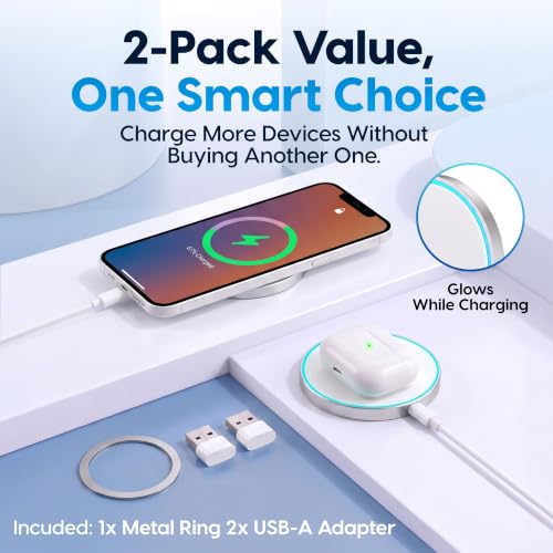 Magnetic Wireless Charger 2Pack,Charging Pad with Light,6FT Cable, Silver - color: Silver