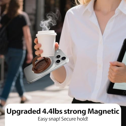 Upgraded Magnetic Phone Grip&Phone Stand, Liquid Silicone Soft and Portable Phone Ring, Removable Finger Loop Ring Grip Holder for iPhone, Strong Magnetic , Compatible with MagSafe Phone Case Brown - color: Light Brown