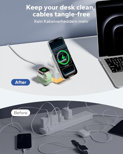 KPON for iPhone Nightstand Charging Station, 3in1 Wireless Charger Stand - color: White