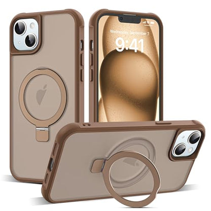SKYLMW Compatible with iPhone 15 Case with Stand,Desert Brown | iPhone 15 Phone Case 6.1",Magnetic Ring Stand,Compatible with MagSafe,Military-Grade Protection,Great Grip Feeling - color: Desert Brown, size: Iphone 15