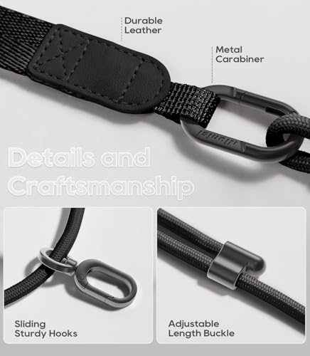 Phone Lanyard Crossbody with Phone Tabs, Adjustable Cellphone Lanyard with Skin-Friendly Neckband and Metal Carabiner - color: Black