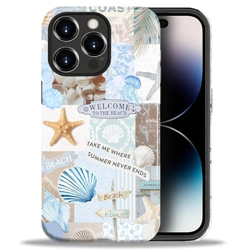 Case Compatible with iPhone 14 Pro, Cute Dual Layer Hybrid Phone Cover, Military Grade Drop Protection, Aesthetic Shockproof Phone Case for Women Girls, Boho Beach Summer Collage - color: Boho Beach Summer Collage, size: Iphone 14 Pro