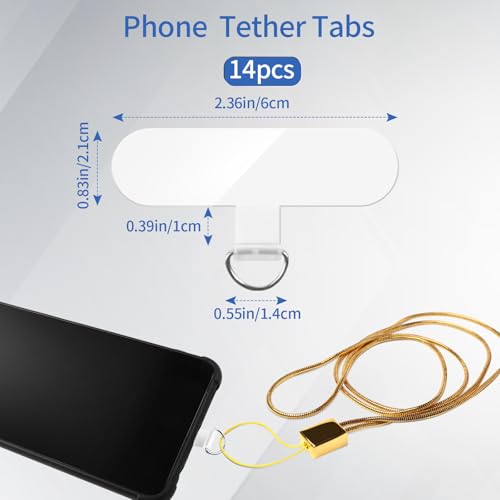 14 Pieces Clear Phone Tether Tab Universal Phone Lanyard Patch Without Adhesive for Most Smartphones Phone Cases - color: T Shape