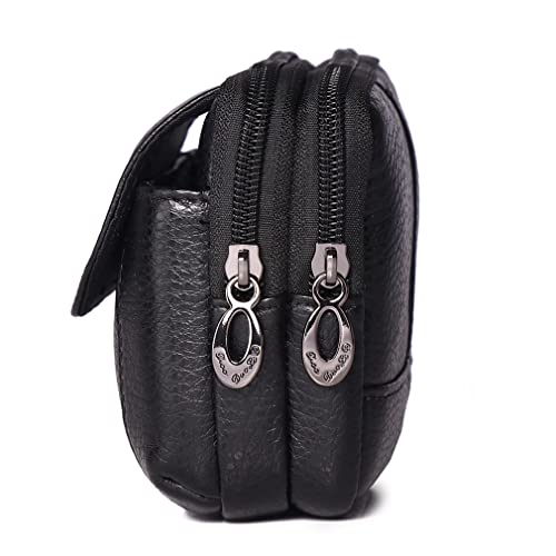 Leather Phone Belt Bag Holster Pouch for Men Loop Flip Coin Purse Case Cell Phone Waist Pack Pouch Case - color: #03black