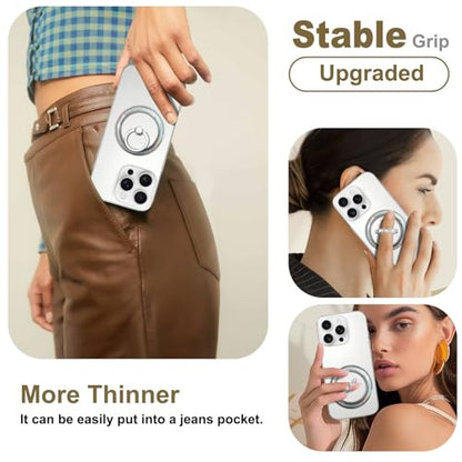 Silver Magnetic Phone Ring,Transparent Strong Magnet Phone Grip Holder,360°Adjustable & Removable Clear Glitter Laser Design Diamond Ring for Phones & Tablets - color: Clear Silver Glitter Diamond Laser