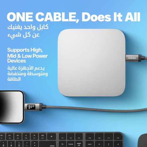 FASTER D8 USB-C to USB-C Cable with Real-time OLED Power Display, 3.9 ft