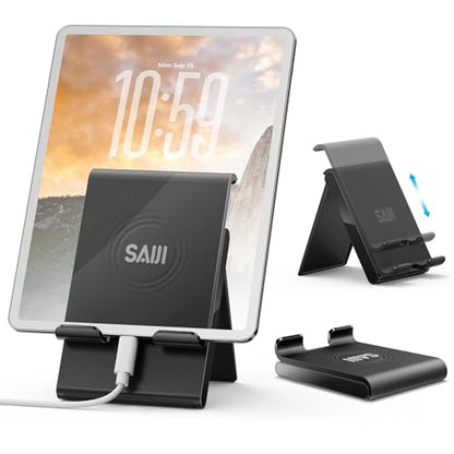 SAIJI Adjustable iPad Stand for Desk Portable Foldable Tablet Stand -Black - color: Black