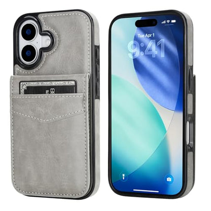 KIHUWEY for iPhone 17 Wallet Case Card Holder Kickstand, Gray | Credit Card Slots, PU Leather, Magnetic Clasp, Flip Heavy Duty Protection Cover for Men and Women - color: Gray