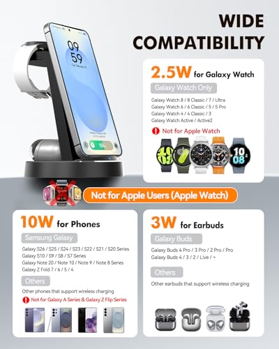 Wireless Charger for Samsung, 3-in-1 Android Charging Station - color: Black 7