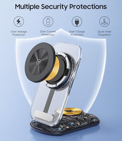 Meifigno 3 in 1 Magnetic Wireless Charging Station for Samsung, Foldable MagSafe Charger Stand with Switchable Night Light for Galaxy S26/S25/Z Fold 7, Watch Charger for Galaxy Watch Ultra 8, for Buds