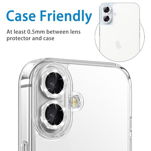 Designed for iPhone 16 and 16 Plus Camera Lens Protector, Bling Glitter Diamond Lens Cover 9H Tempered Glass Camera Cover Anti Scratch Shockproof Screen Protector - color: Silver Glitter
